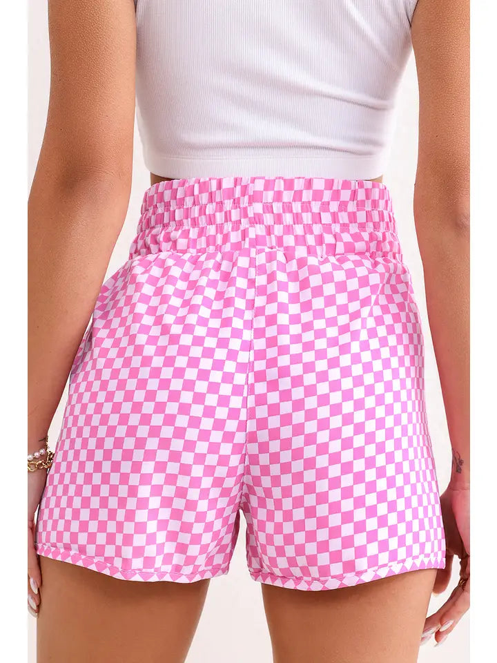 Pink Plaid High Waist Athletic Shorts