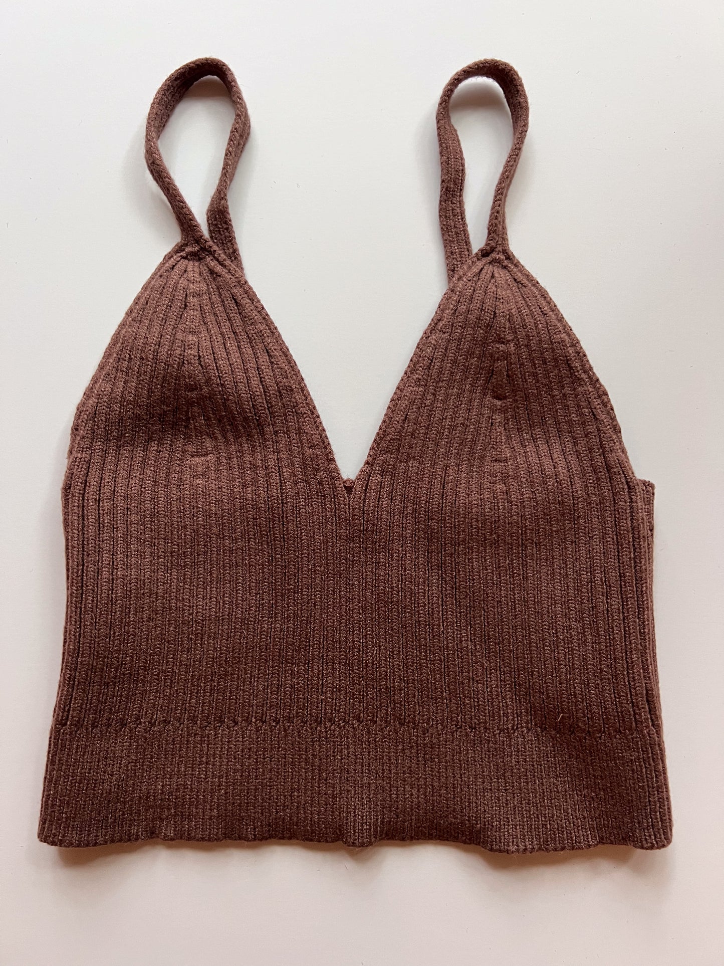 Contour Rib Knit Brami Lounge tank- Brown