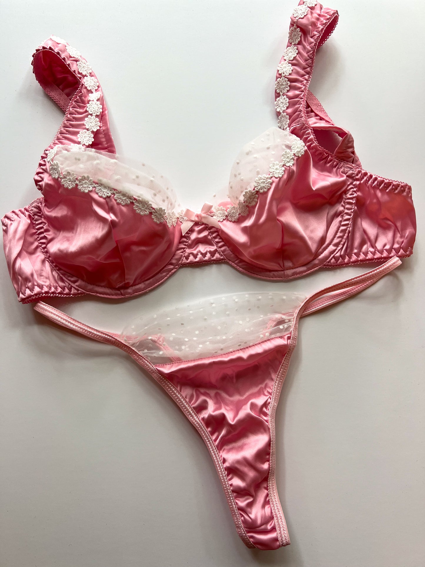 Pink Lace Trim Lingerie Set